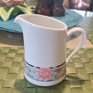 Corningware White Creamer with Pink Floral Design